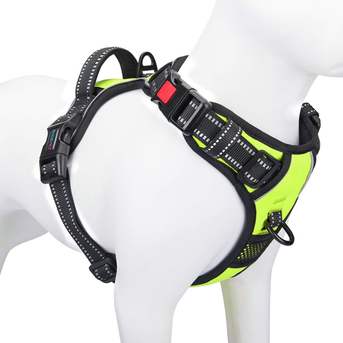 PHOEPET No Pull Dog Harnesses for Small Dogs Reflective Adjustable Front Clip Vest with Handle 2 Metal Rings 3 Buckles [Easy to Put on & Take Off](S,