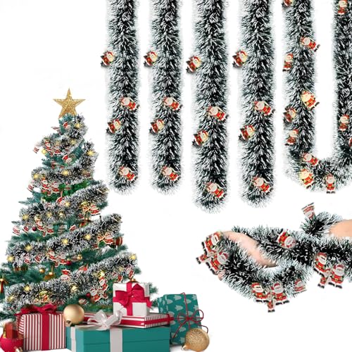 Weihnachtsgirlande Dekoration mit Beleuchtung, 10m x 100 Lichter Girlande Weihnachten Deko mit Weihnachtsmann, LED Weihnachten Künstliche Tannengirlande für Kamin Party Hochzeit Outdoor Innen