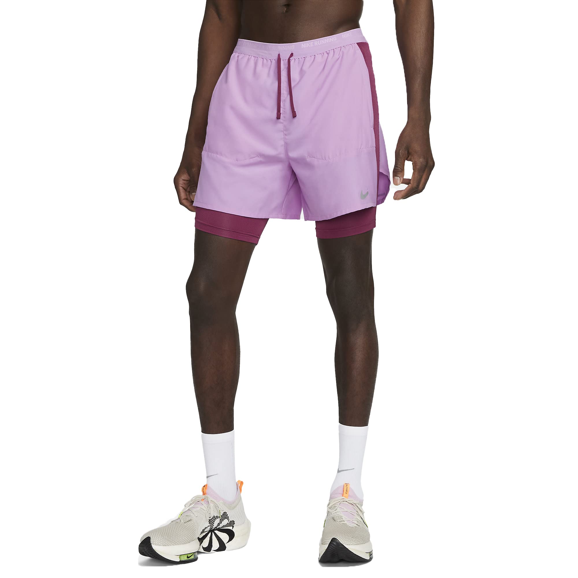Nike Stride Men's Dri-FIT 5" Hybrid Running Shorts (US, Alpha, Large, Regular, Regular, Rush Fuchsia/Rosewood/Rosewood)