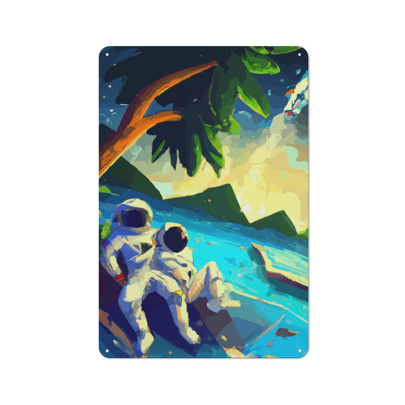 Junmoney Astronaut In Beach Metal Wall Sign 30X20cm Featuring For Garage Or Workshop, For Home Office, Studio And Craft Room Walls