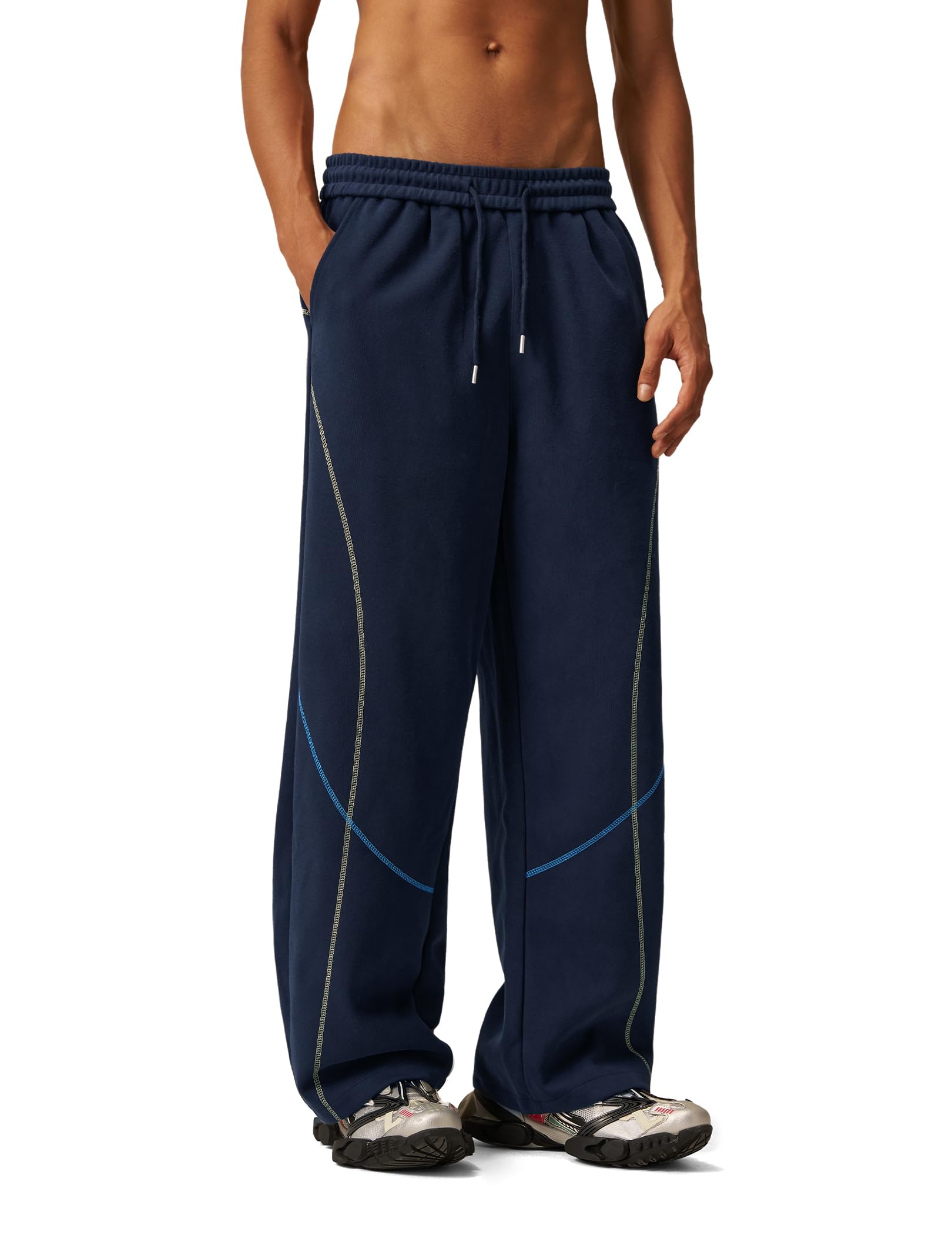 Aelfric Eden Color Blocking Stitch Baggy Sweatpants Casual Barrel Pants Wide Leg Elastic Drawstring Trousers Unisex