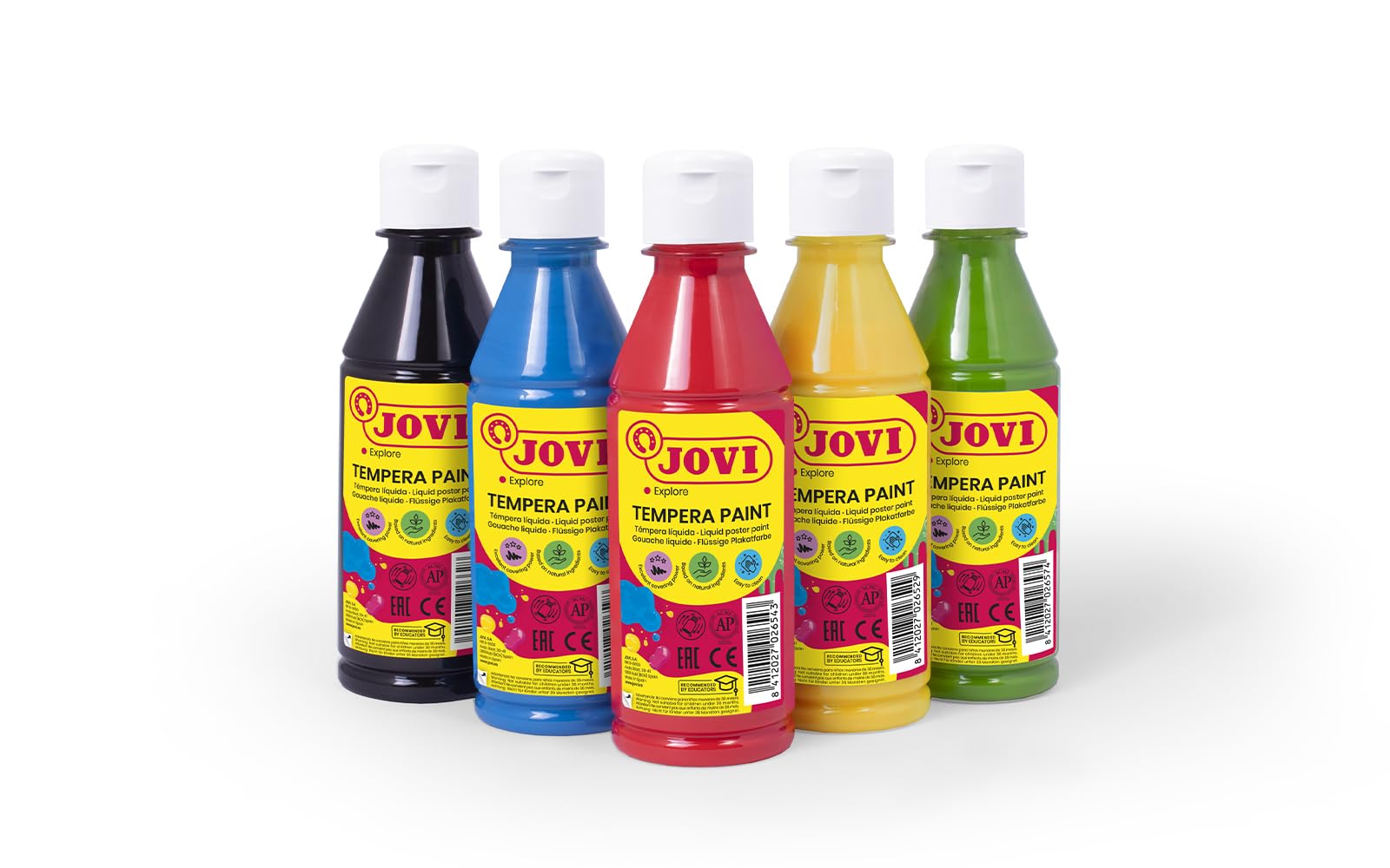 Jovi - Témpera líquida 6 botes de 250ml, colores primarios, formato escolar | fácil de lavar, ideal para uso escolar