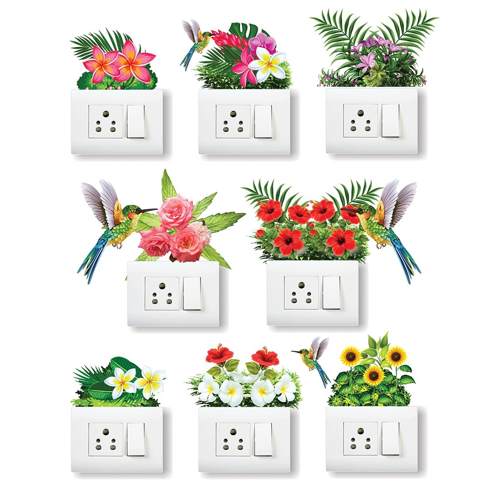 Artway India Wall Art, Fridge Light Switches Floral Beautiful Grass Flowers Butterfly Vinyl Wall Reusable Self Adhesive Sticker -Set Of 5, Botanical