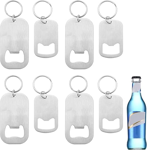 Paquete de 8 abridores de botellas de cerveza planos de acero inoxidable con accesorios para llavero, fácil de llevar, herramientas de apertura de