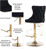 Vista 189 de Aoowow Juego de 2 taburetes de bar giratorios, taburetes de bar ajustables con respaldo de terciopelo copetudo, sillas de bar modernas tapizadas