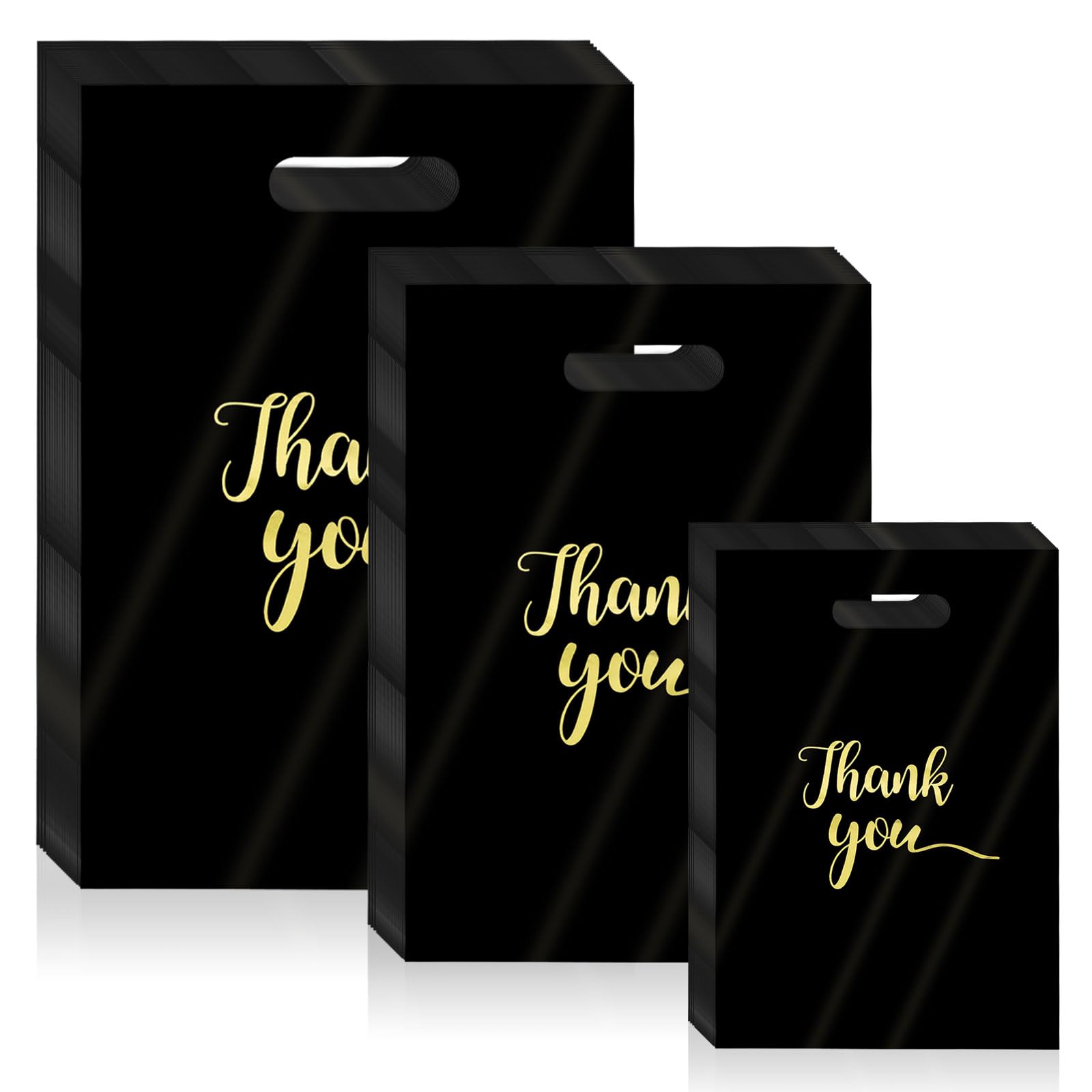 WhizToys 330Pcs Thank You Bags with Handles, 3 Sizes, Black