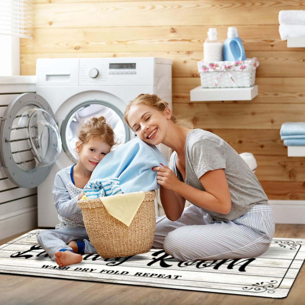 Laundry Room Rug Non Slip Floor mats Farmhouse Large Laundry Rugs for Laundry Runner Room Mat Washer and Dryer Carpet Laundry Room Decor 20x59inch(White)