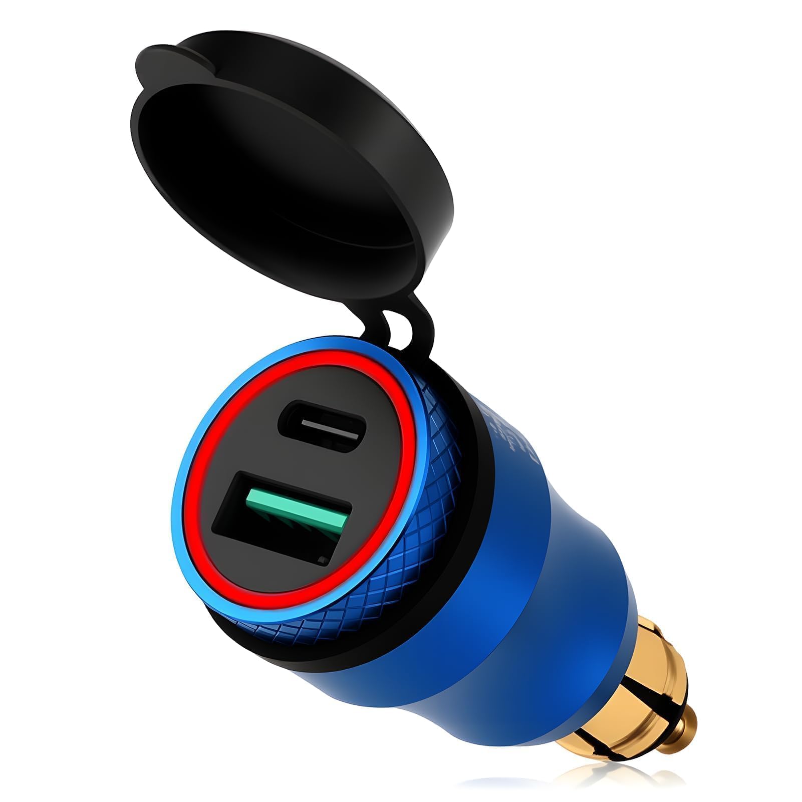 30W Cargador Enchufe DIN para Motocicleta Aluminium Admite Carga Rápida Type C+USB Integra un Indicador LED de Energía a Prueba de Agua para 12V-24V BMW Ducati Triumph