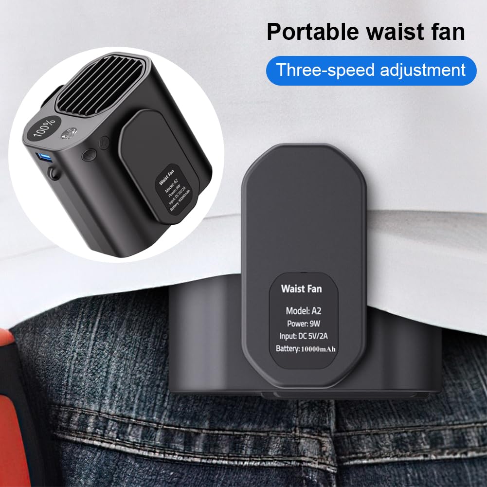 Ventilador con clip para la cintura, ventilador personal para colgar, ventilador multifunción con banco de energía, pantalla LED, ventilador con clip para cinturón para jardinería al
