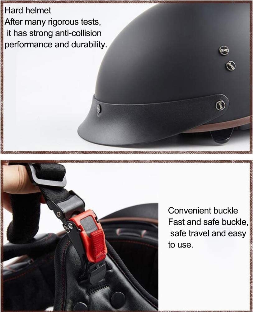 Motorhelm, DOT Goedgekeurde Retro Lederen Dunne Schedelkap Halve Helm Voor Volwassen Mannen Vrouwen, Vintage Open Gezicht Nieuwigheid Halfshell Helm Voor Cruiser Scooter Chopper D,M=56-57CM