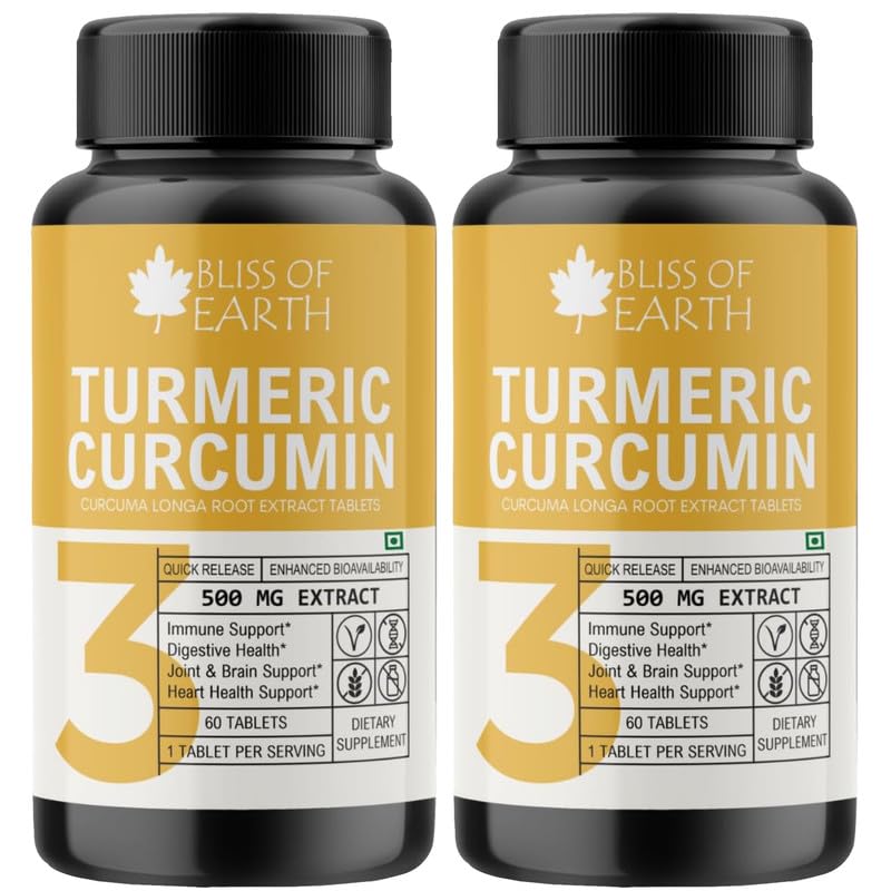 Bliss of Earth High Potency Turmeric Curcumin Extract Tablets 500mg With Quick Release & Enhanced Bioavailability, Joint & Healthy Inflammatory Support, Non GMO & Gluten Free, 60 Tablet (Pack of 2) (B0CQ2SJ3L5) Amazon Price History, Amazon Price Tracker