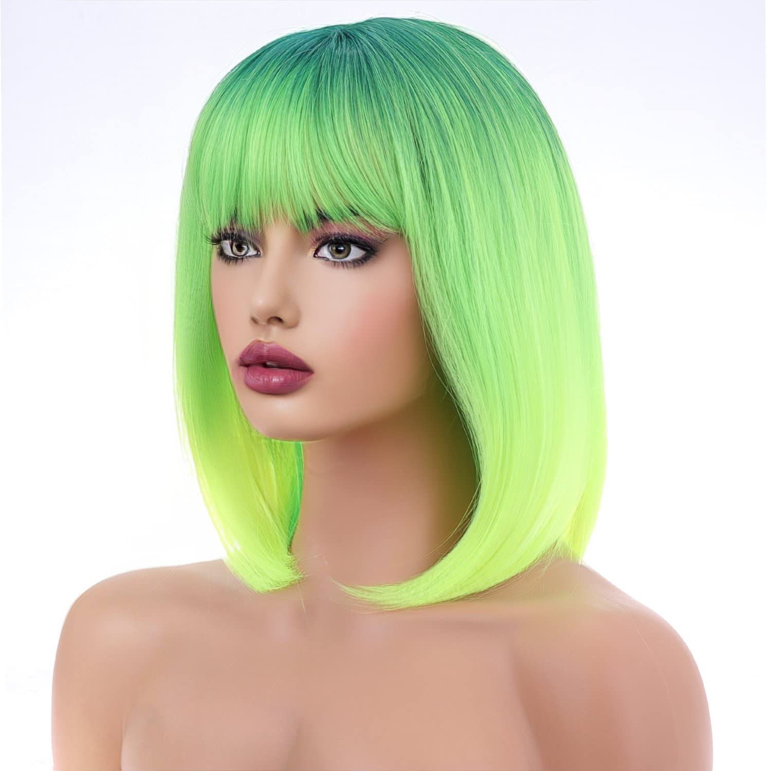Women Green Heat Resistant Synthetic Straight Ombre Bob Wig Bangs 10 Inch S85926dcb7f3744a7944f13130d6e5  main image 3