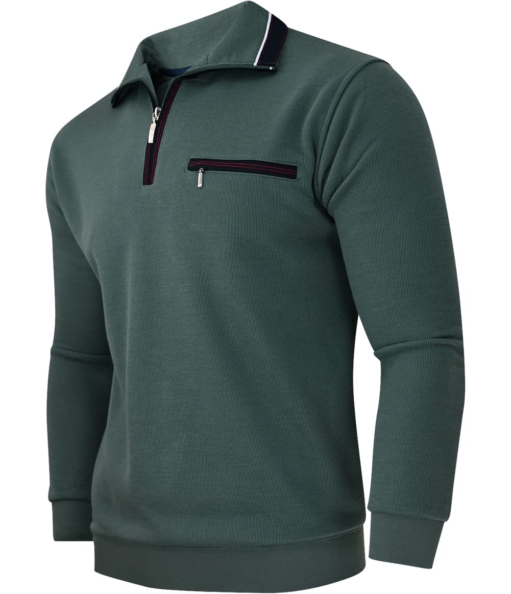Soltice Herren Langarm Sweatshirt mit Brusttasche, Gestreifter Strickpullover mit Kragen, Meliert, Winter Baumwoll Poloshirt (M bis 3XL) - 5