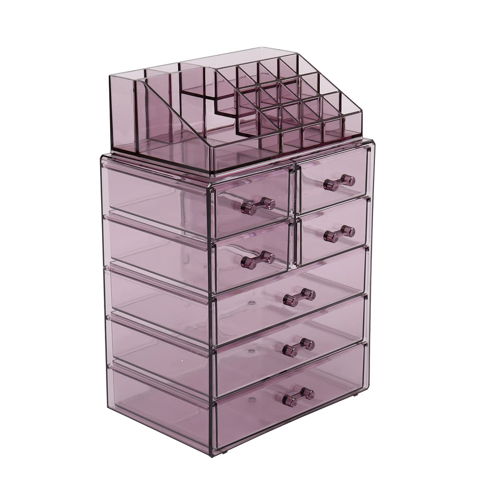 Clear Makeup Organizer Stackable Cases Cosmetic Storage Box with Drawer, Stackable Large Skin Care Cosmetic Display Case and Jewelry Display Box for Beauty Skincare Product Organizing, Purple