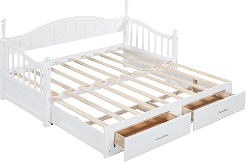 Miniatura 6 de Harper & Bright Designs Sofá cama individual de los años 80 y 90 con nido, base de cama extensible con 2 cajones de almacenamiento, cabecera