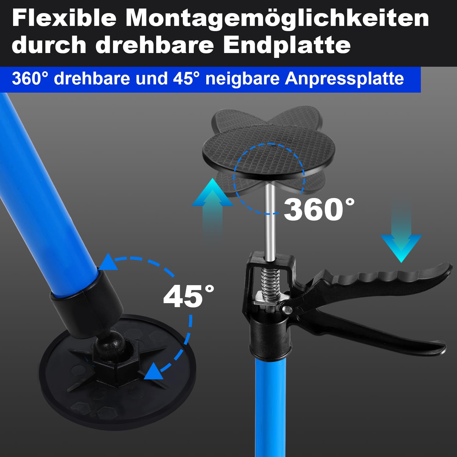 Deckenstütze, Einhandstütze, Montagestütze, 4er-Set professionelles Stuitzstange, Teleskopbereich: 115 cm bis 290 cm, Tragkraft 50 kg, blau (Geeignet für Wagenheber, Wände, Schränke usw)