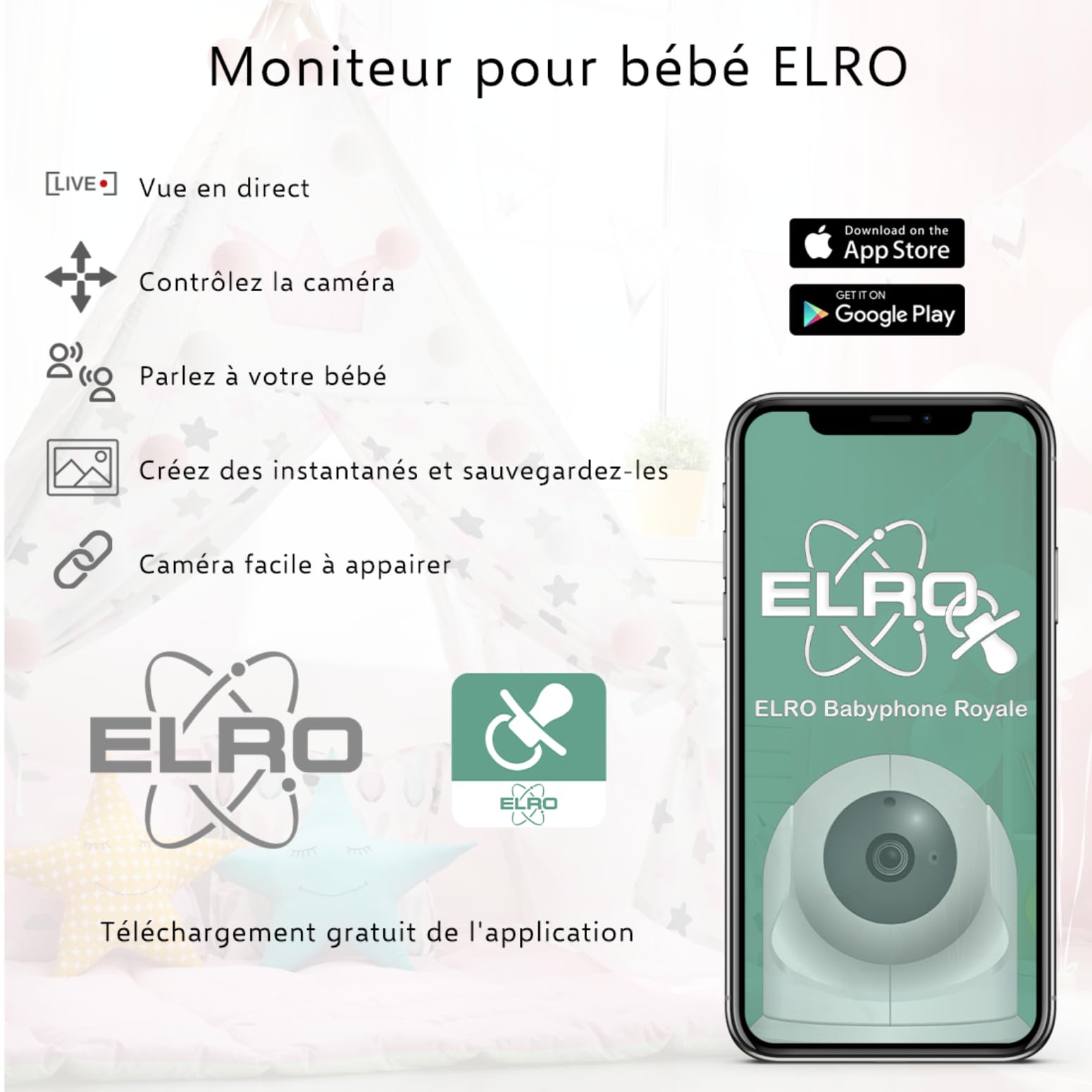 ELRO BC4000 Baby Monitor Royale Full HD Babyphone avec écran tactile 12,7 cm et application