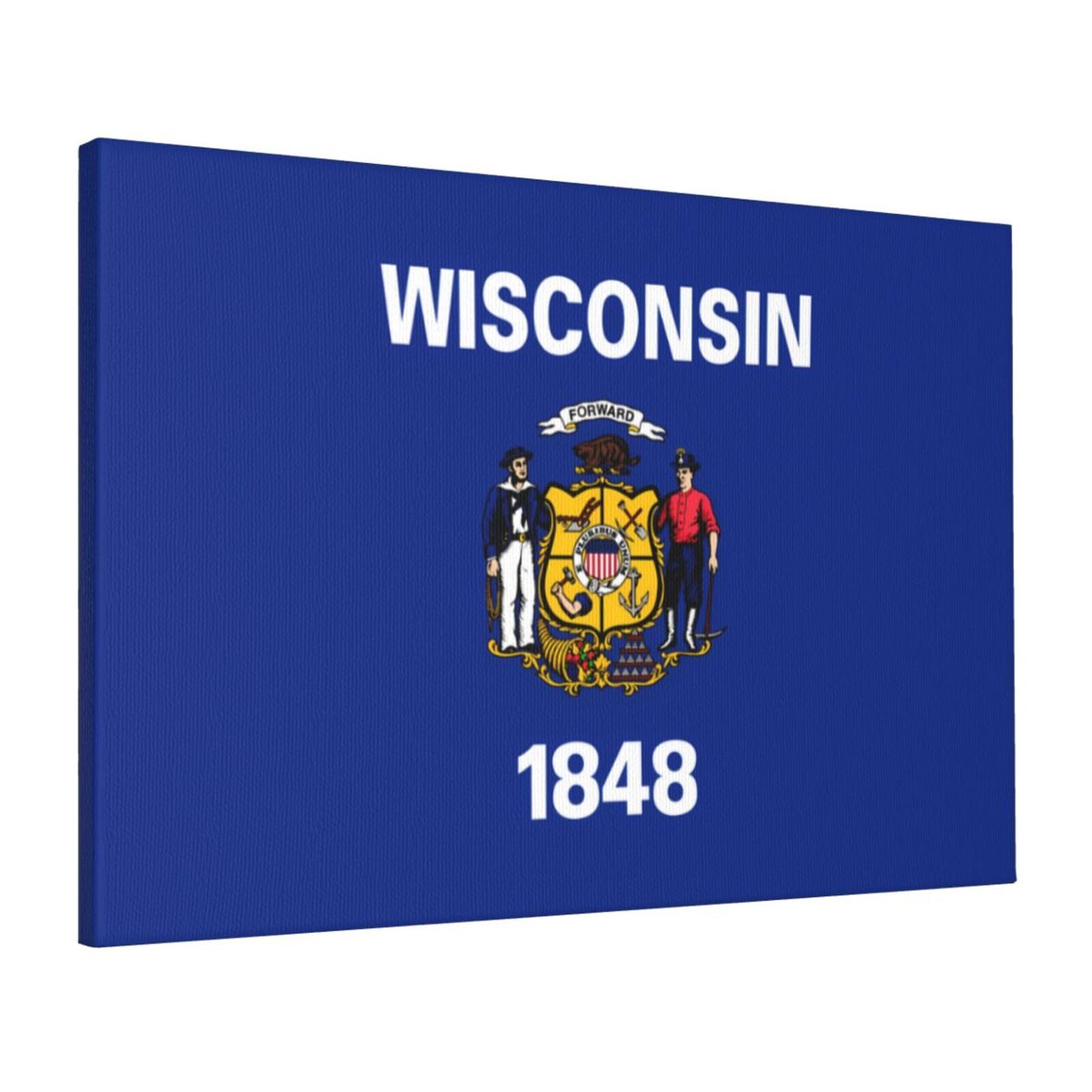 CNTDBU Wisconsin State Flag Canvas Wall Art 16x24 Inch-Large Modern Painting Print for Living Room, Framed Ready to Hang Artwork for Bedroom