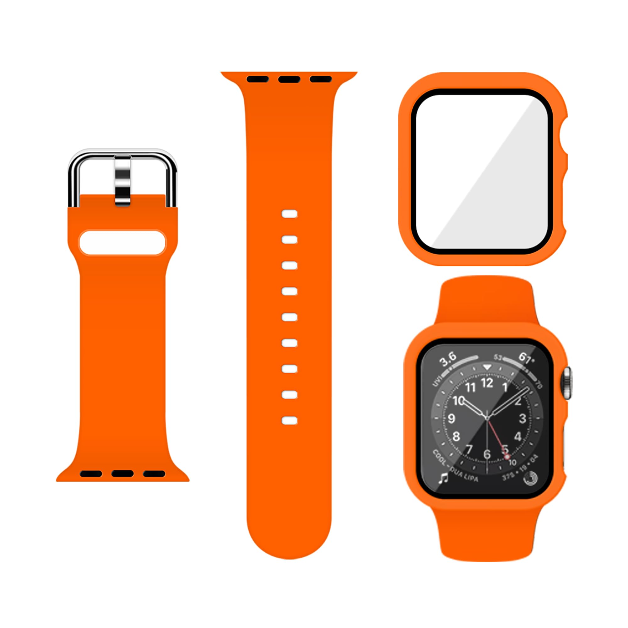 XFEN Sport Silicone M/L Size Band and Case with Screen Protector for Apple Watch Series 6 SE Series 5 Series 4 44mm - Orange