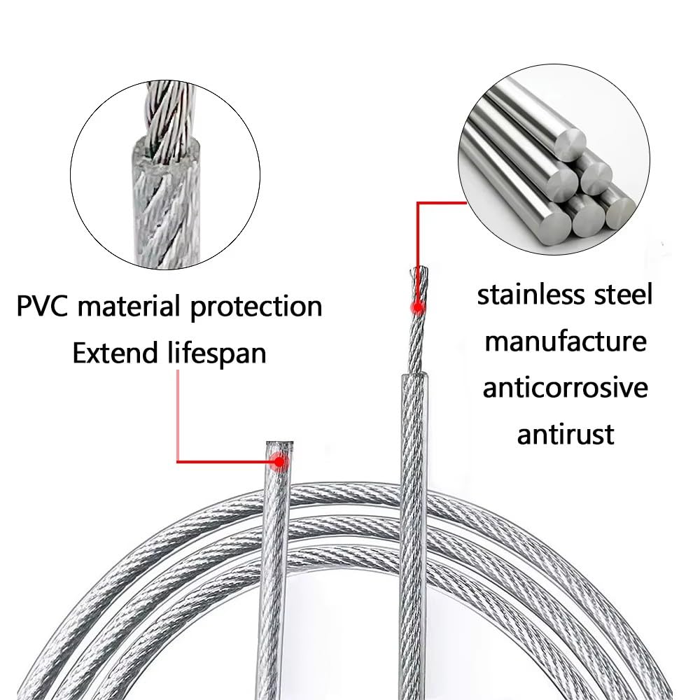 NEWFUN 100M Cable Acero, Cable Acero 3mm, Cable de Acero Inoxidable con Manguito de Engarce y Guardacabos Para Tensar Vallas, Cables de Suspensión de Lámparas de Exterior, Cables para Cortinas