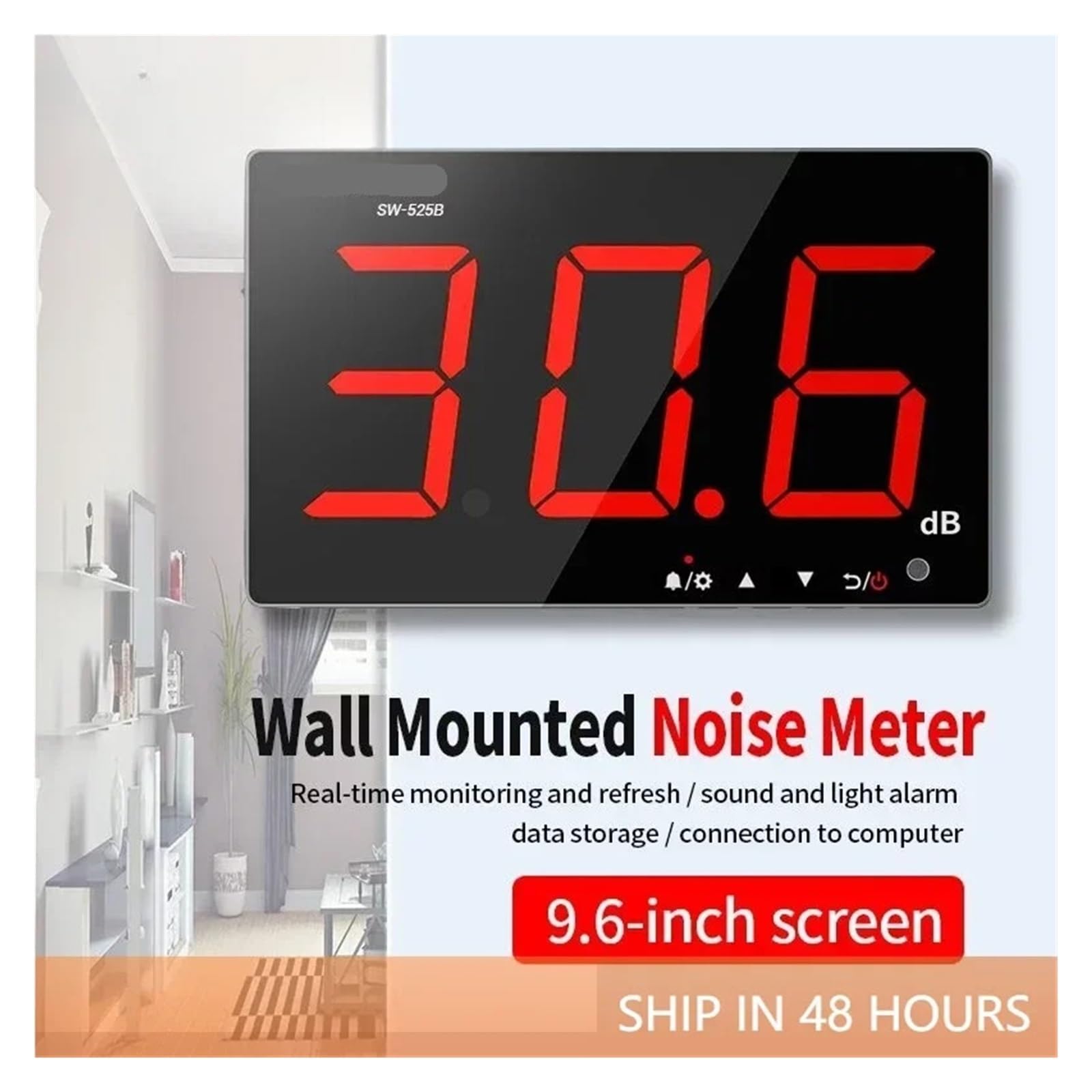 Sonómetro Digital Sw-525 De 30-130 Db, De Pared, con Detector De Decibelios, Profesional (Sw 525A)