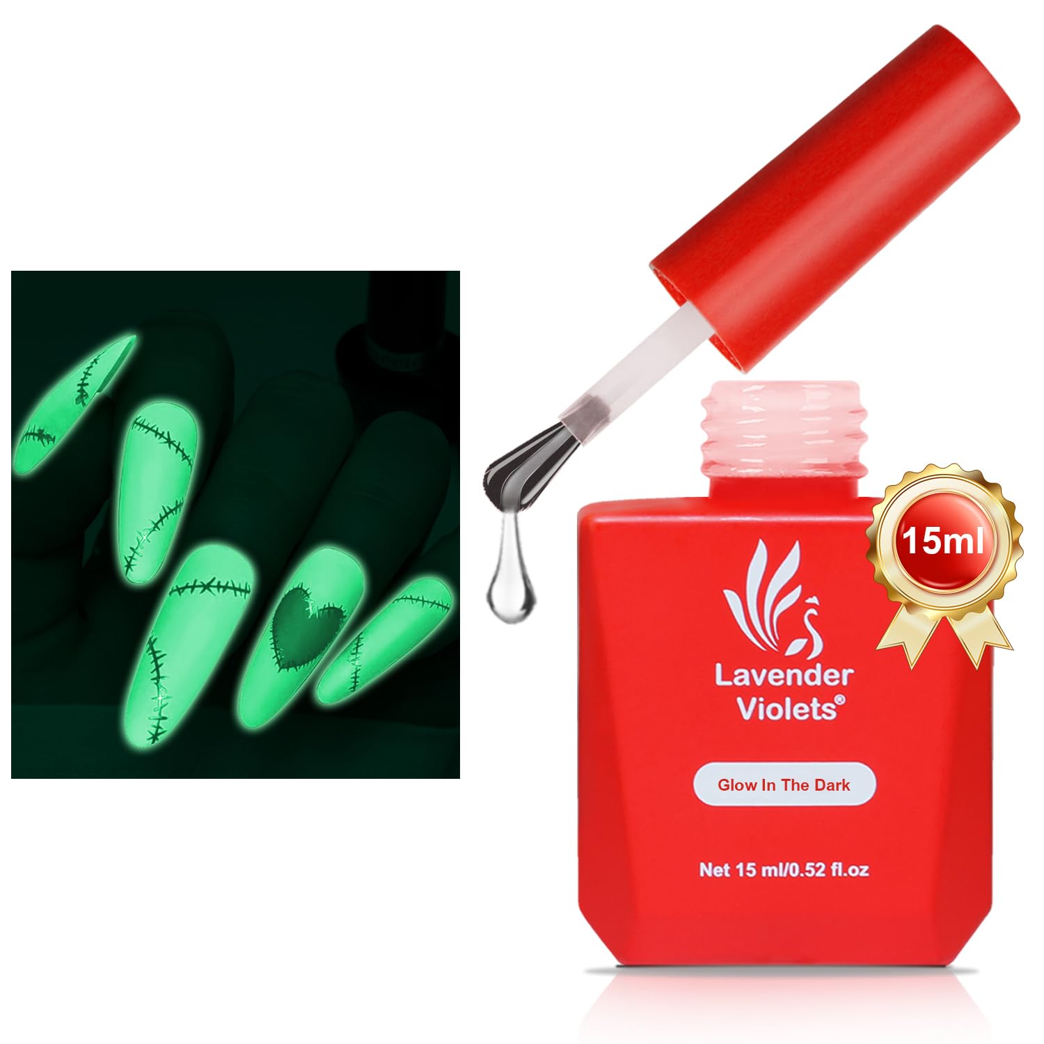 Lavender Violets 15ml Gel Top Coat Glow in the Dark, Luminous Clear Gel Polish Top Coat, Soak Off UV DIY Manicure Pedicure for Long Lasting Shine A103
