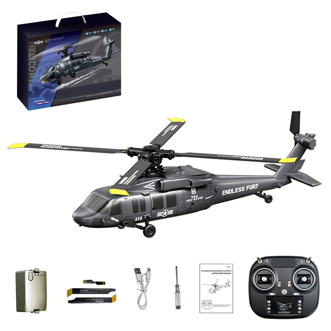 Blackk Hawkk UH-60 RC Helicopter, 2.4G 5CH Flybarless Scale Remote Control Helicopter with Barometric Altitude Hold/Optical Flow Positioning/One-Key Inverted Flight, Gift -RTF