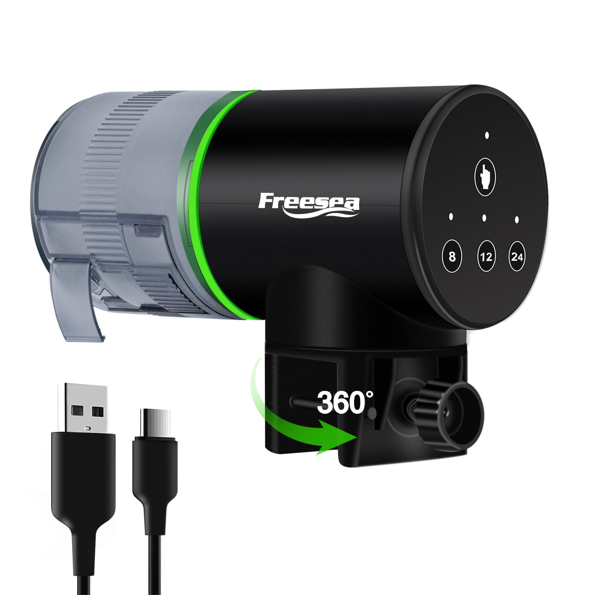 FREESEA Aquarium Automatic Fish Feeder: Rechargeable Auto Fish Food Dispenser - Fish Tank Vacation Timer Feeder for Betta | Koi | Goldfish | Turtle