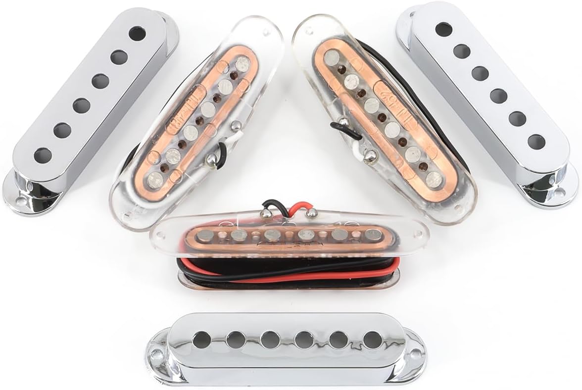 Alnico 5 Strat Pickup Single Coil Pickups Set SSS for Stratocaster Electric Guitar Replacement Part (Chrome)