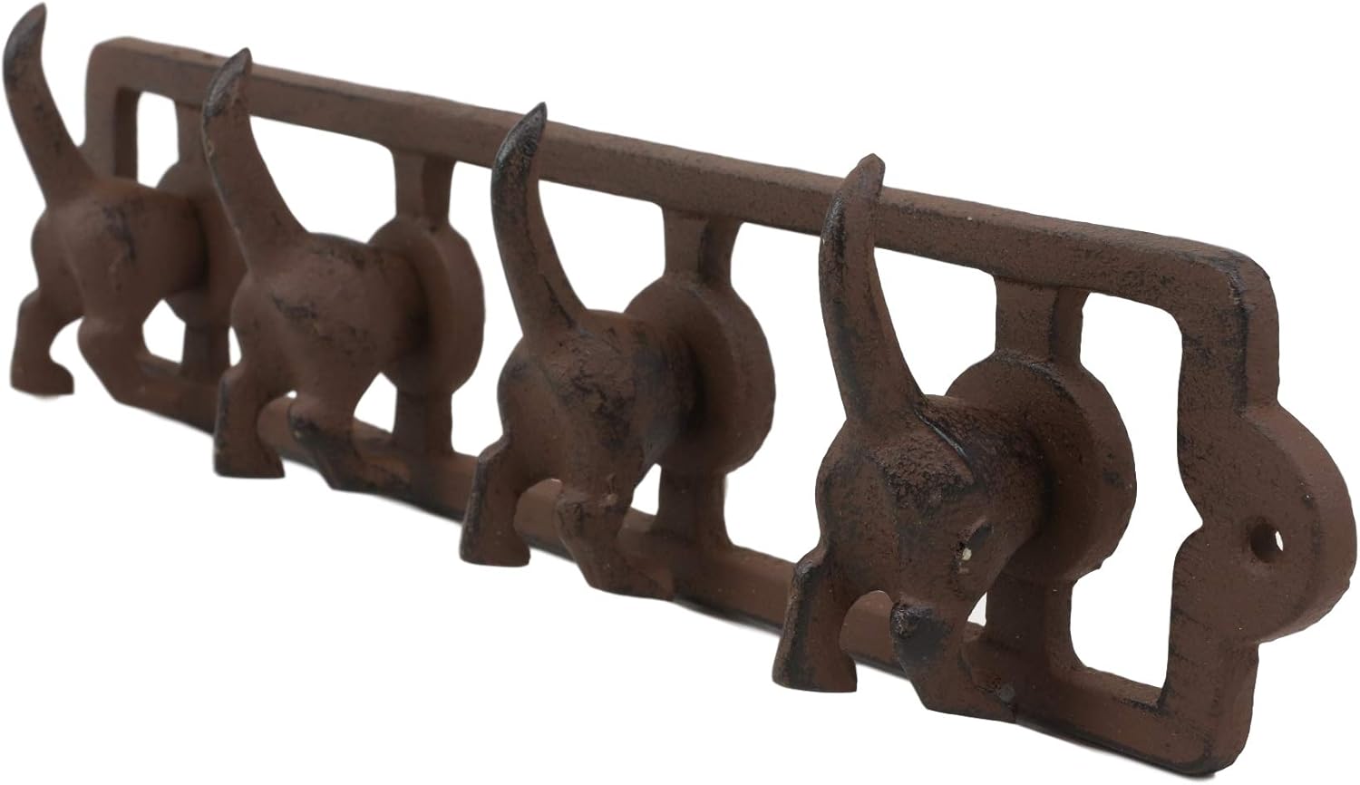 Ebros Cast Iron Whimsical Rustic Wagging Puppy Dog Tails 4 Pegs Quad Wall Hooks 13.75" Wide Hanger Dogs Themed Wall Mount Leash Coat Hat Keys Hook Decor Hanging Sculpture Plaque