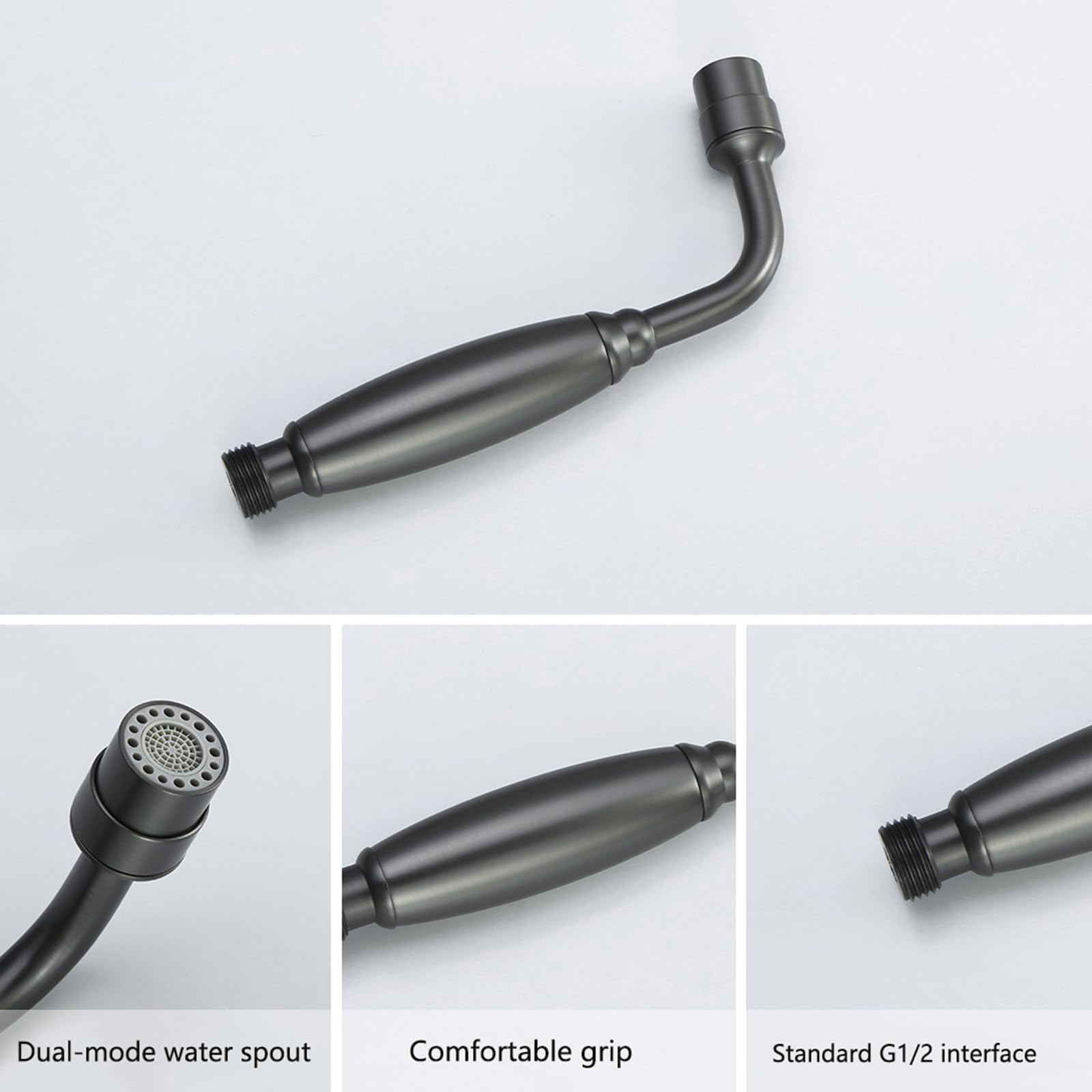 Pulverizador de Bidé de Mano Salida de Agua de Modo Dual Interfaz G1/2 para Limpieza de Baño Higiene Personal Gray