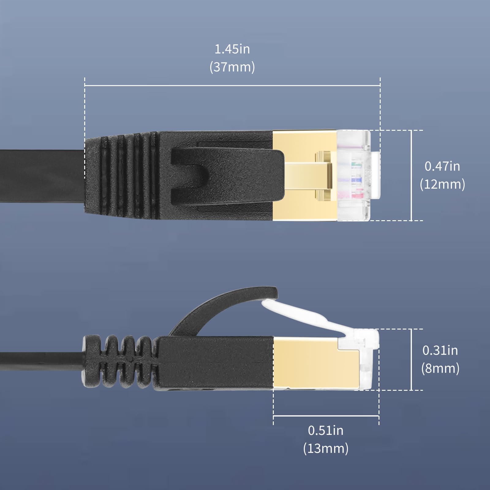 Cavo Ethernet Cat 7, cavo patch RJ45 piatto retrattile per Internet LAN ad alta velocità, facile da trasportare per laptop e viaggi, confezione da 2