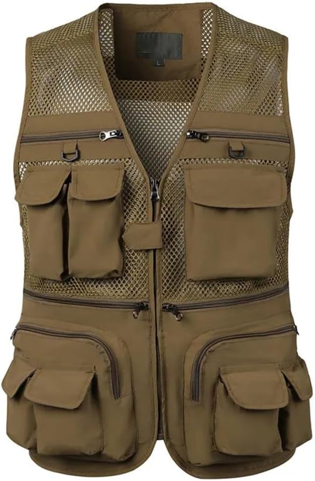 Men Mesh Multi-Pocket Vest Hiking Fishing Cargo Waistcoat Outdoor Sleeveless Jacket