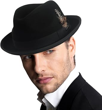 Mens Wool Fedora Hats Women Felt Trilby Derby Hat with Feather