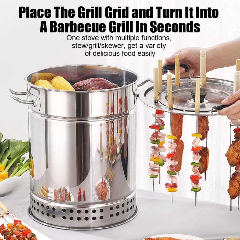 Griglia A Carbone Senza Fumo in Acciaio Inox - Barbecue Girevole A 360° Isolato con Cotone, Include 20 Spiedini E Accessori per Una Cottura All'Aperto Multifunzionale.