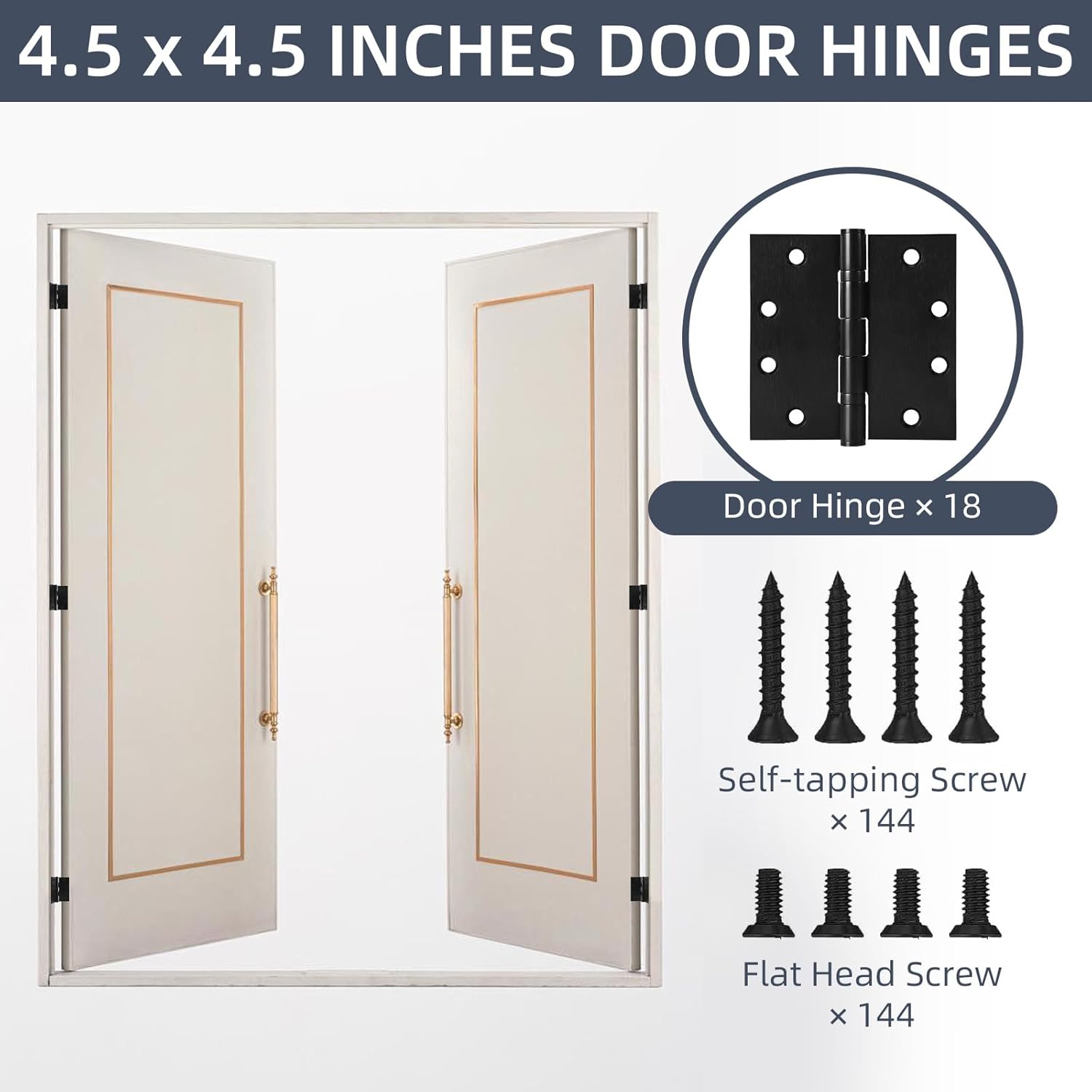 18 Pack Black Door Hinges for Interior and Exterior Doors, 4.5 Inch Heavy Duty Stainless Steel Hinges Ball Bearing Door Hinges with Square Corners, Matte Black