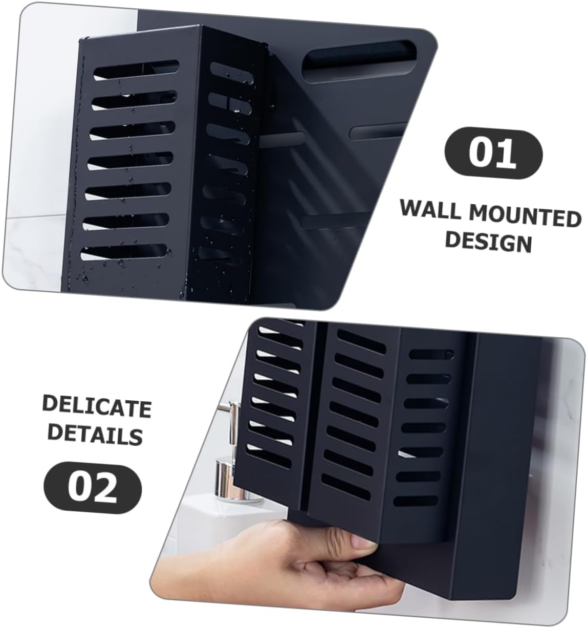 MAGICLULU Stainless Steel Kitchen Utensil Shelf with Hooks Multi-functional Cutlery Holder for Countertop Organization Black for Home Chefs and Small Kitchens