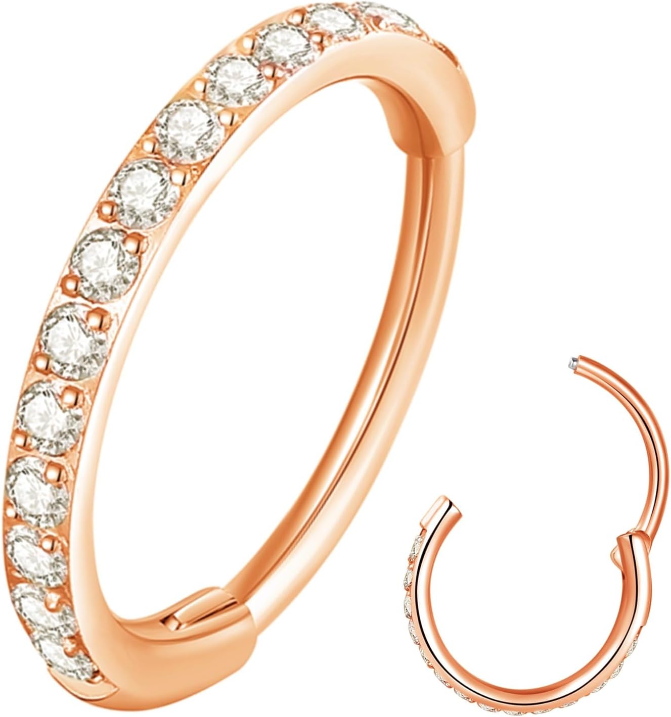 ORANGELOVE 20G 18G 16G Clear CZ Nose Ring Hoop 316L Surgical Steel Seamless Silver Septum Ring Clicker Jewelry Cartilage Earring Ear Piercing Hoop Earrings for Women Men Helix Rook Lobe Conch Tragus Daith Lip Hinged Piercing Jewelry with Cubic Zirconia