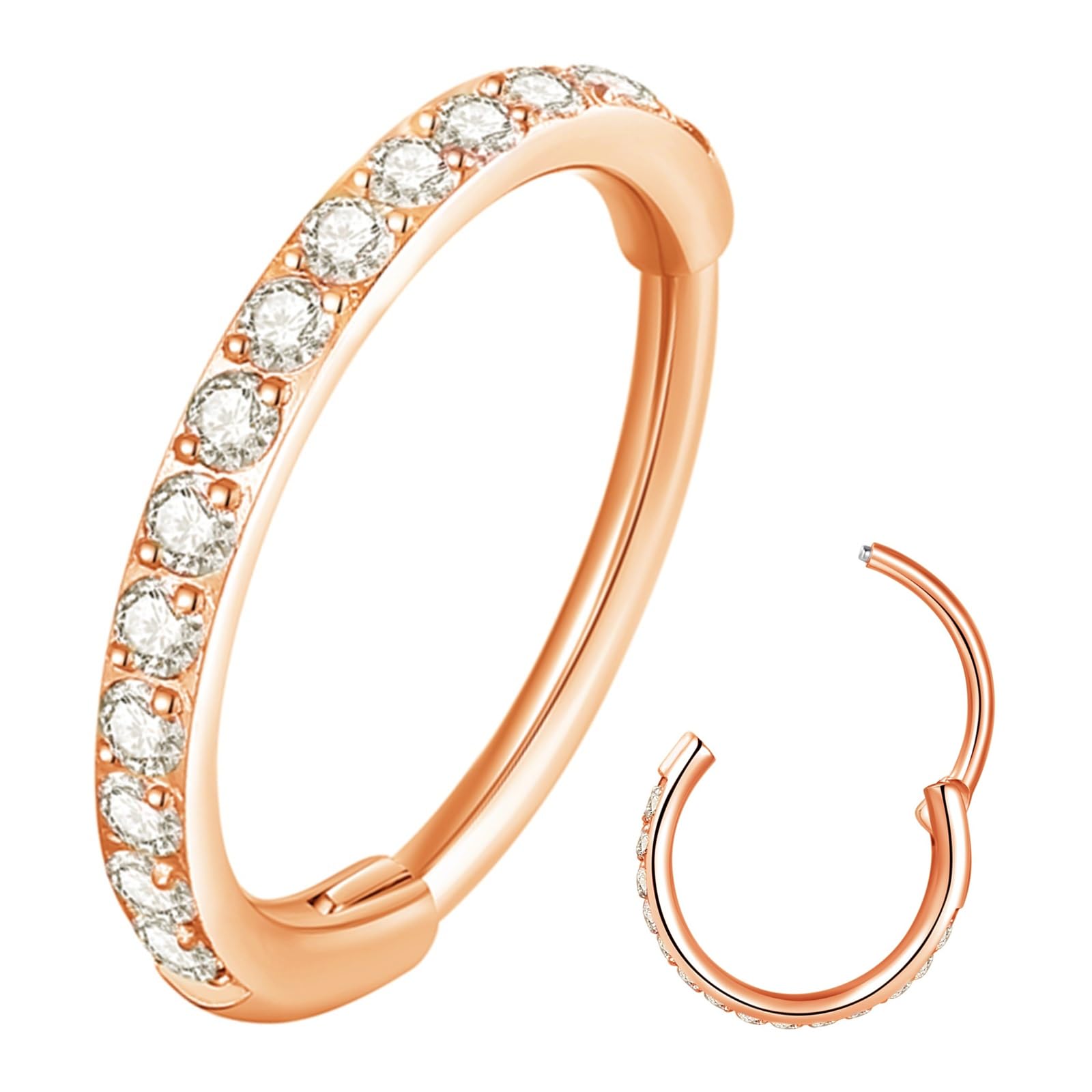 ORANGELOVE 20G 18G 16G Clear CZ Nose Ring Hoop 316L Surgical Steel Seamless Silver Septum Ring Clicker Jewelry Cartilage Earring Ear Piercing Hoop Earrings for Women Men Helix Rook Lobe Conch Tragus Daith Lip Hinged Piercing Jewelry with Cubic Zirconia