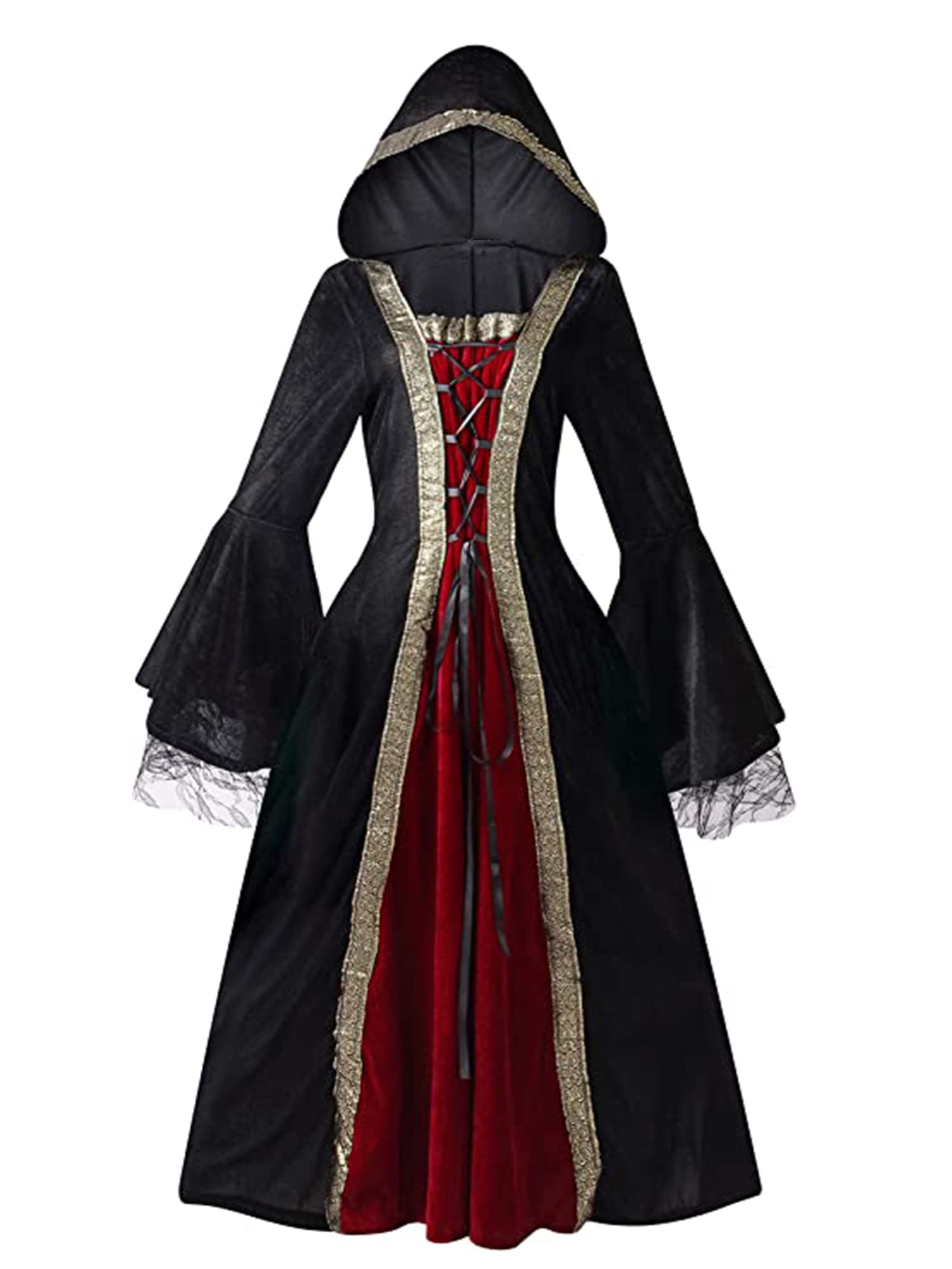 maxToonrain Disfraz medieval para mujer con capucha, vestido vintage de terciopelo victoriano renacentista, cosplay, fiesta, disfraces de Halloween para mujer