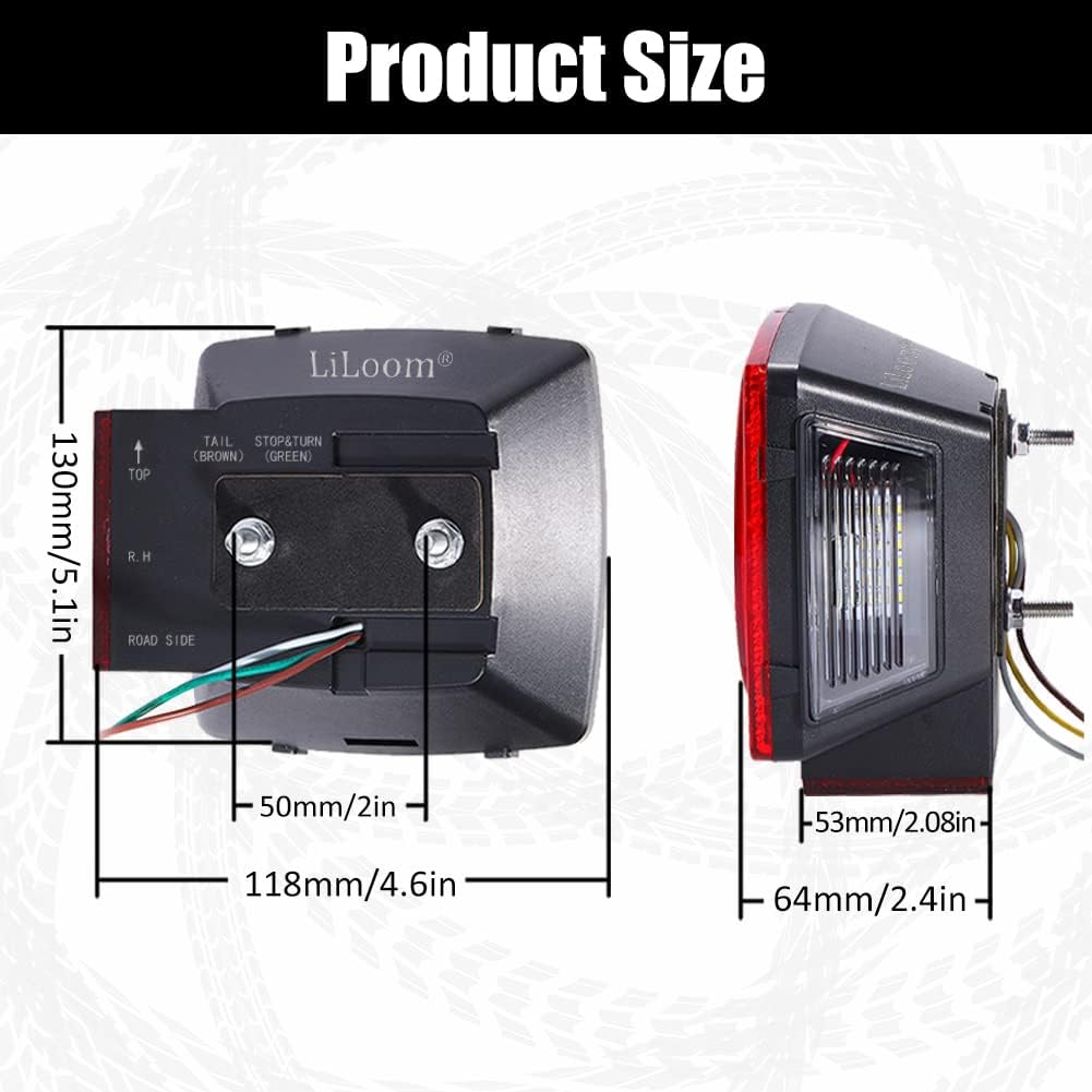 LiLoom 12V LED Submersible Trailer Light Kit - Super Bright Boat Trailer Lights for Camper, Truck, RV, Marine, Snowmobile Under 80 Inch- Utility Brake Stop Turn Tail Lights - IP68 Waterproof
