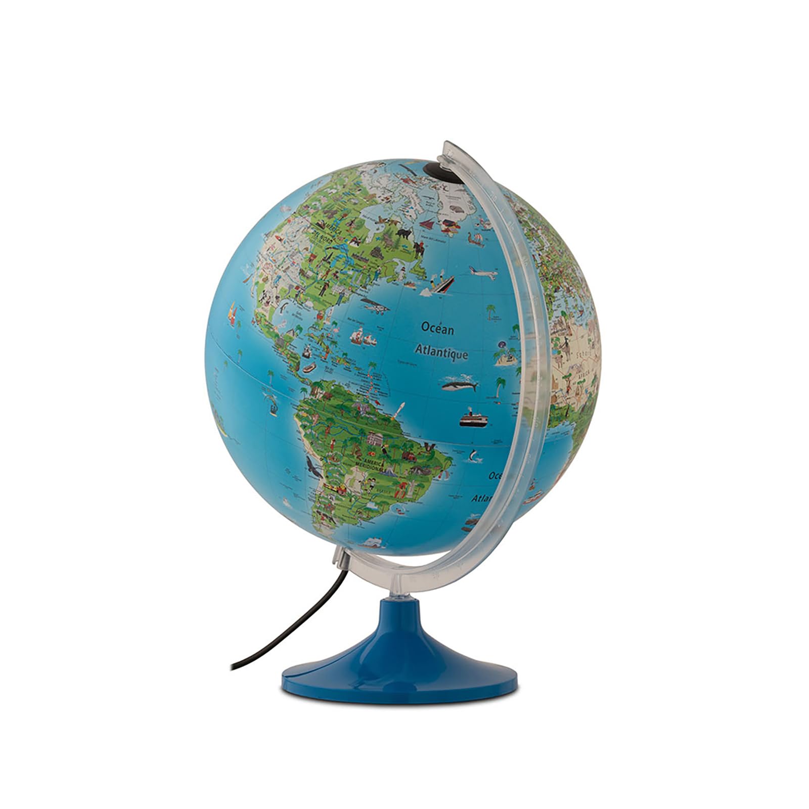 Tecnodidattica – Globe Atmosphere Family Solid pour enfants | lumineux, tournant sur son axe | cartographie illustrée et méridien gradué | diamètre 30 cm – textes en français
