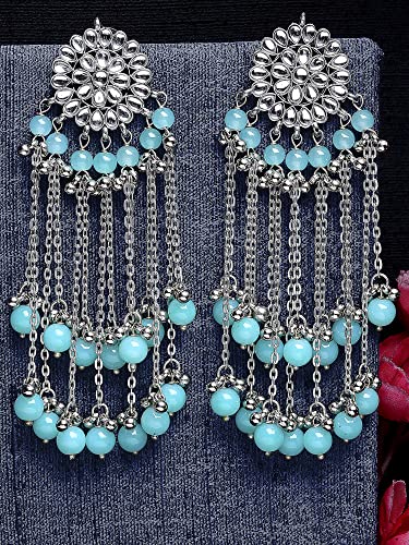 Image of Karatcart Kundan Tassel Earrings for Women (Pink and Green Beads)