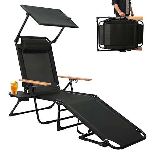 Chaise Longue Pliable avec Dossier Réglable à 4 Positions, Transat