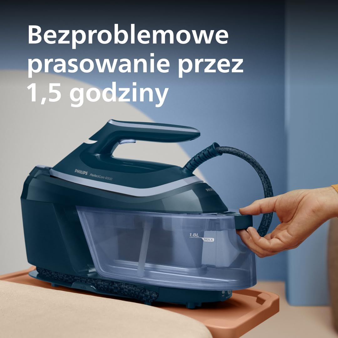 Philips PerfectCare 6000 Series Generator Pary, Silny wyrzut Pary, Gwarancja braku przypaleń, Kompaktowy Design, 1,8L Odłączany Zbiornik na Wodę, Stopa SteamGlide Plus (PSG6023/20)