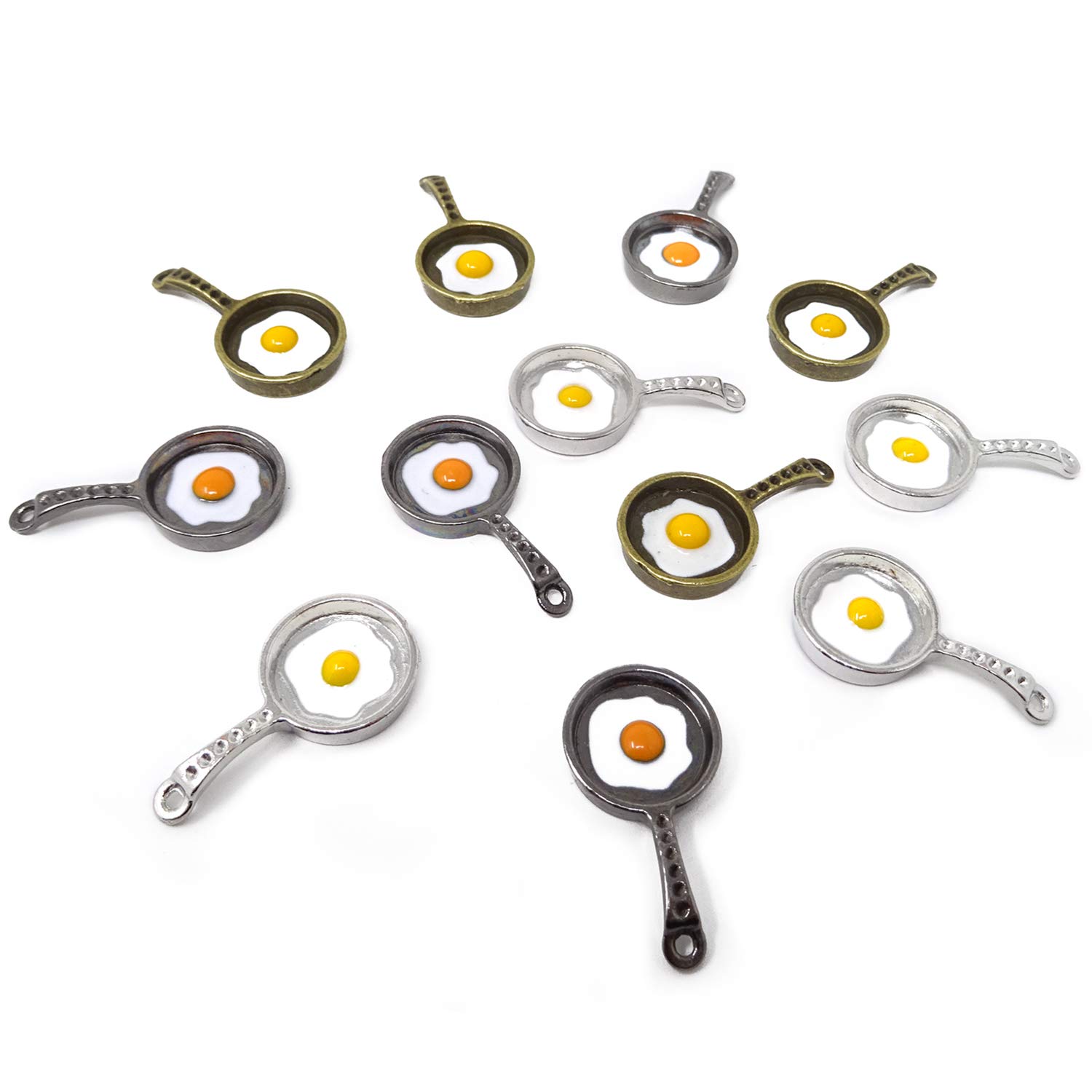 Honbay12PCS Alloy Pan Fried Egg Charms Pendants for Jewelry Making or DIY Crafts