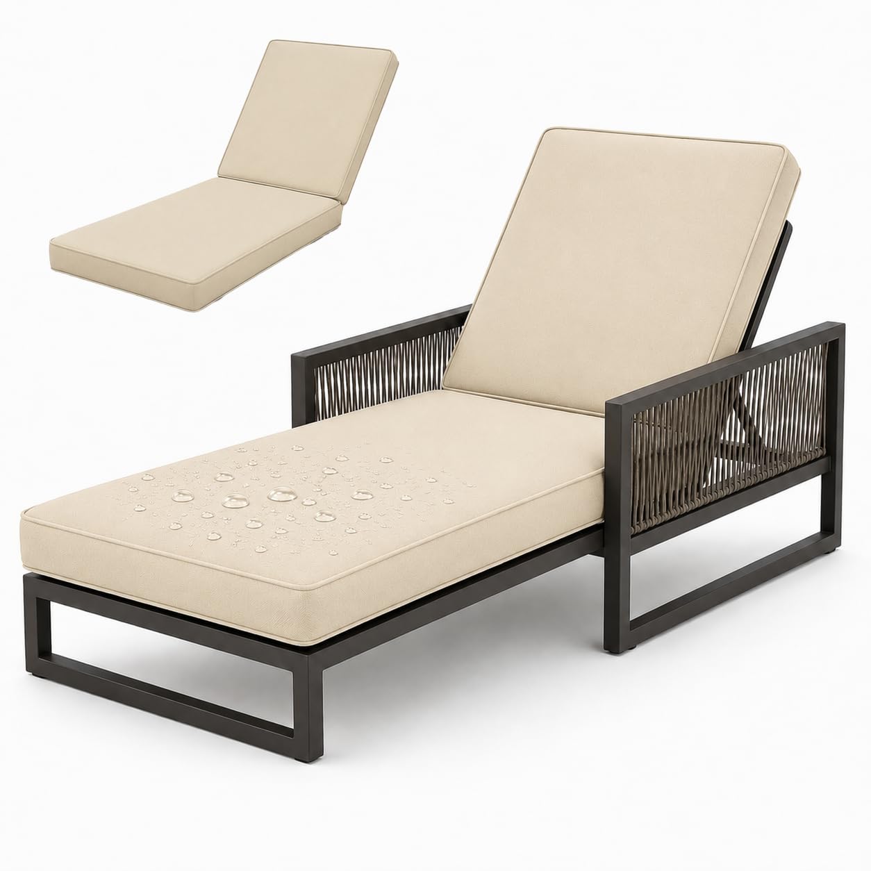 Cojin Tumbona, Cojines Tumbonas Jardin Exterior Impermeables, Colchoneta De Espuma 50D para Silla Terraza con 6 Cintas De Sujeción Y Doble Ribete,Offwhite,188x58x6cm