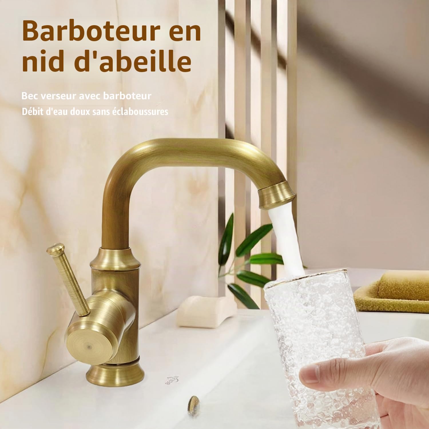 Rétro Robinet de Lavabo en Laiton Antique Pivoter à 360°