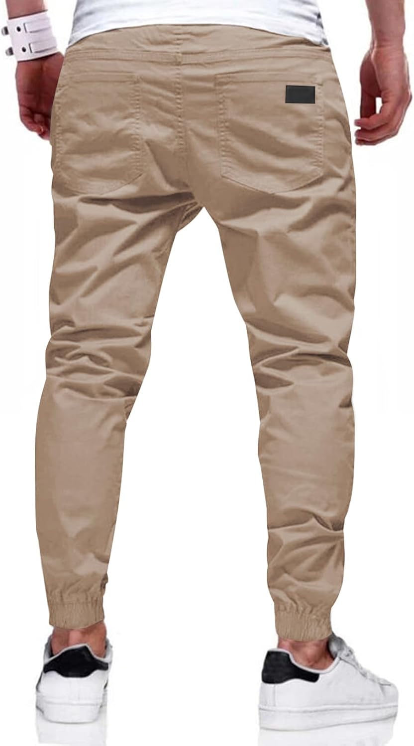 JMIERR Mens Casual Joggers Pants - Cotton Drawstring Chino Cargo Pants Hiking Outdoor Twill Track Jogging Sweatpants Pants