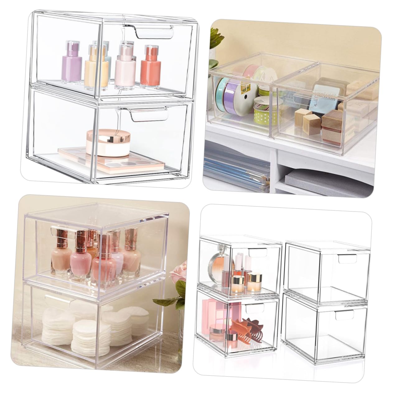 Organizador de Cajones de Maquillaje 2 Piezas Plástico Transparente